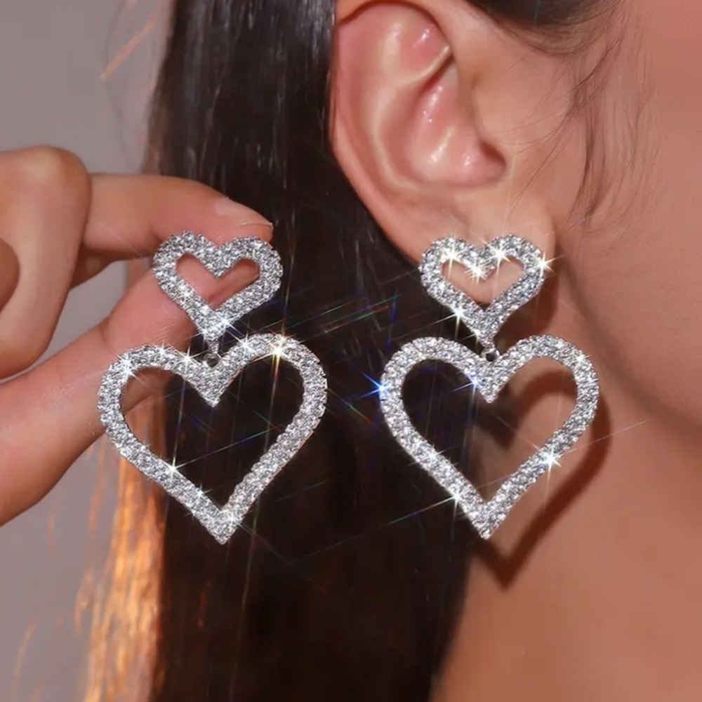 Rhinestone Heart Earrings - Picture 5 of 5